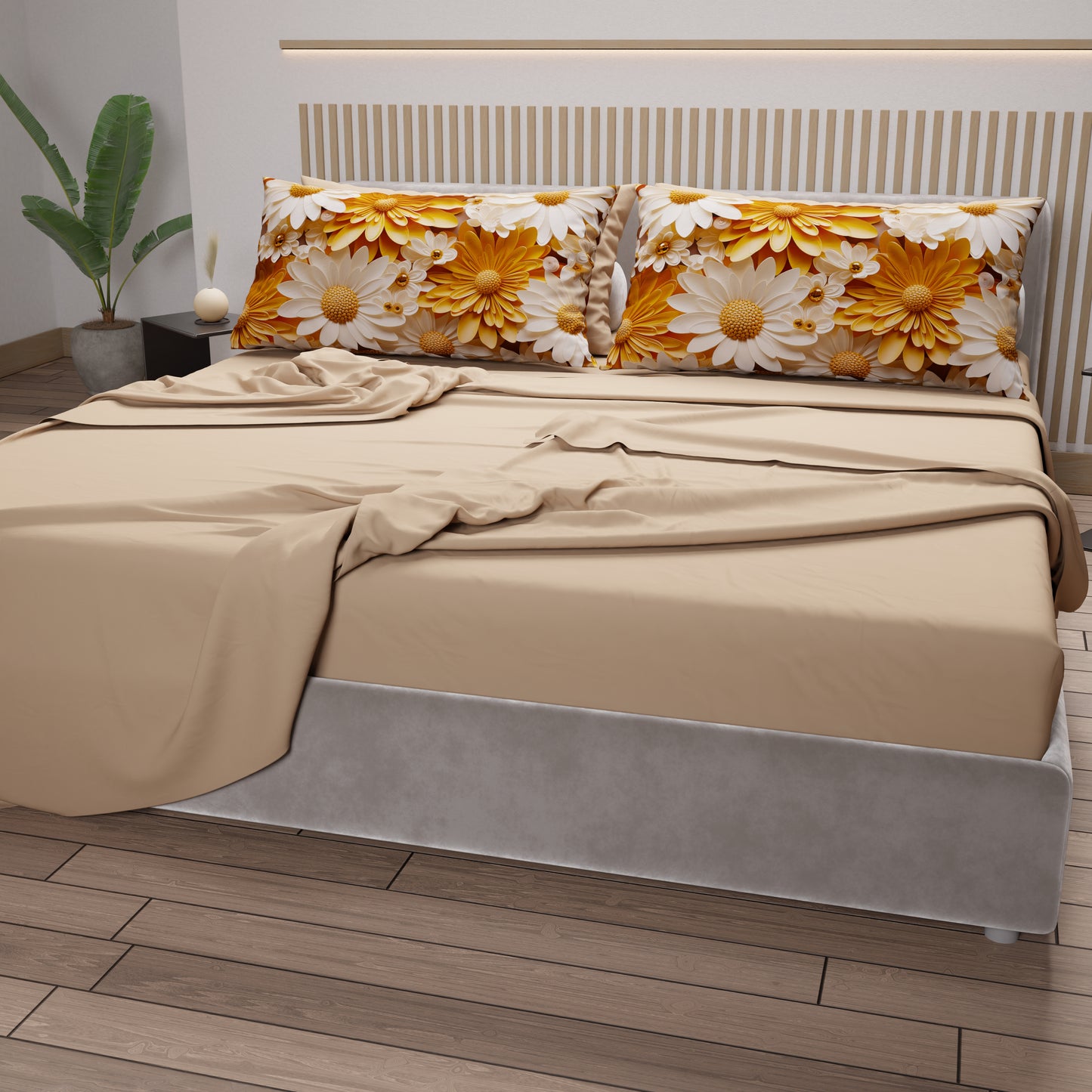 Draps en coton, Parure de lit avec taies d'oreiller en impression numérique florale 05-2