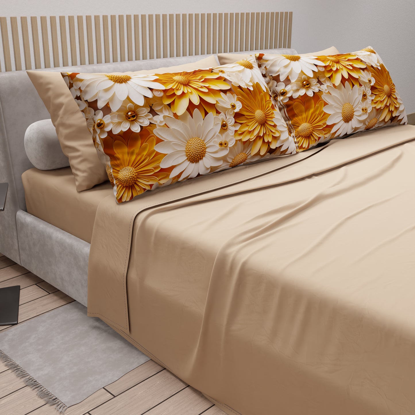 Draps en coton, Parure de lit avec taies d'oreiller en impression numérique florale 05-2
