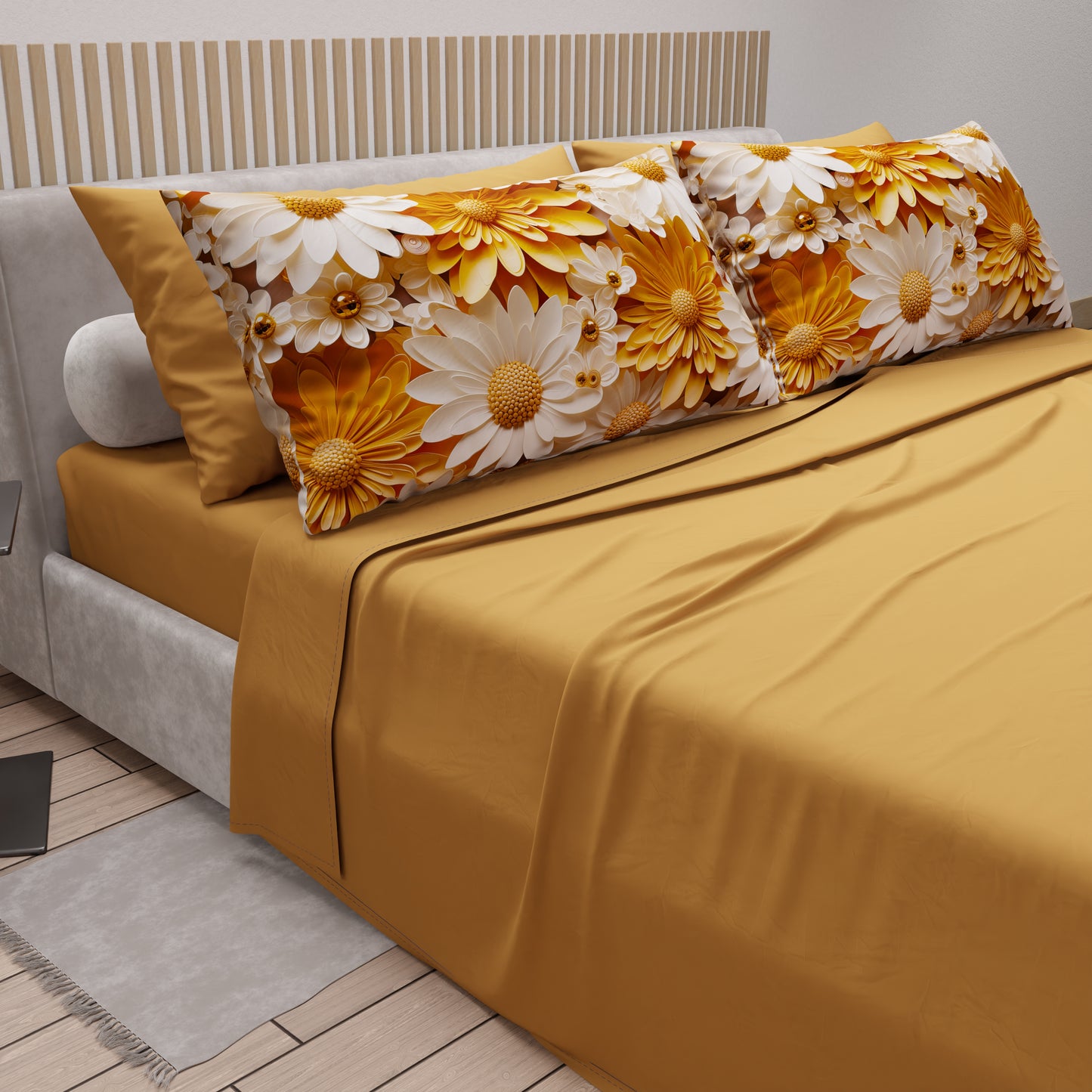 Draps en coton, Parure de lit avec taies d'oreiller en impression numérique florale 05-2