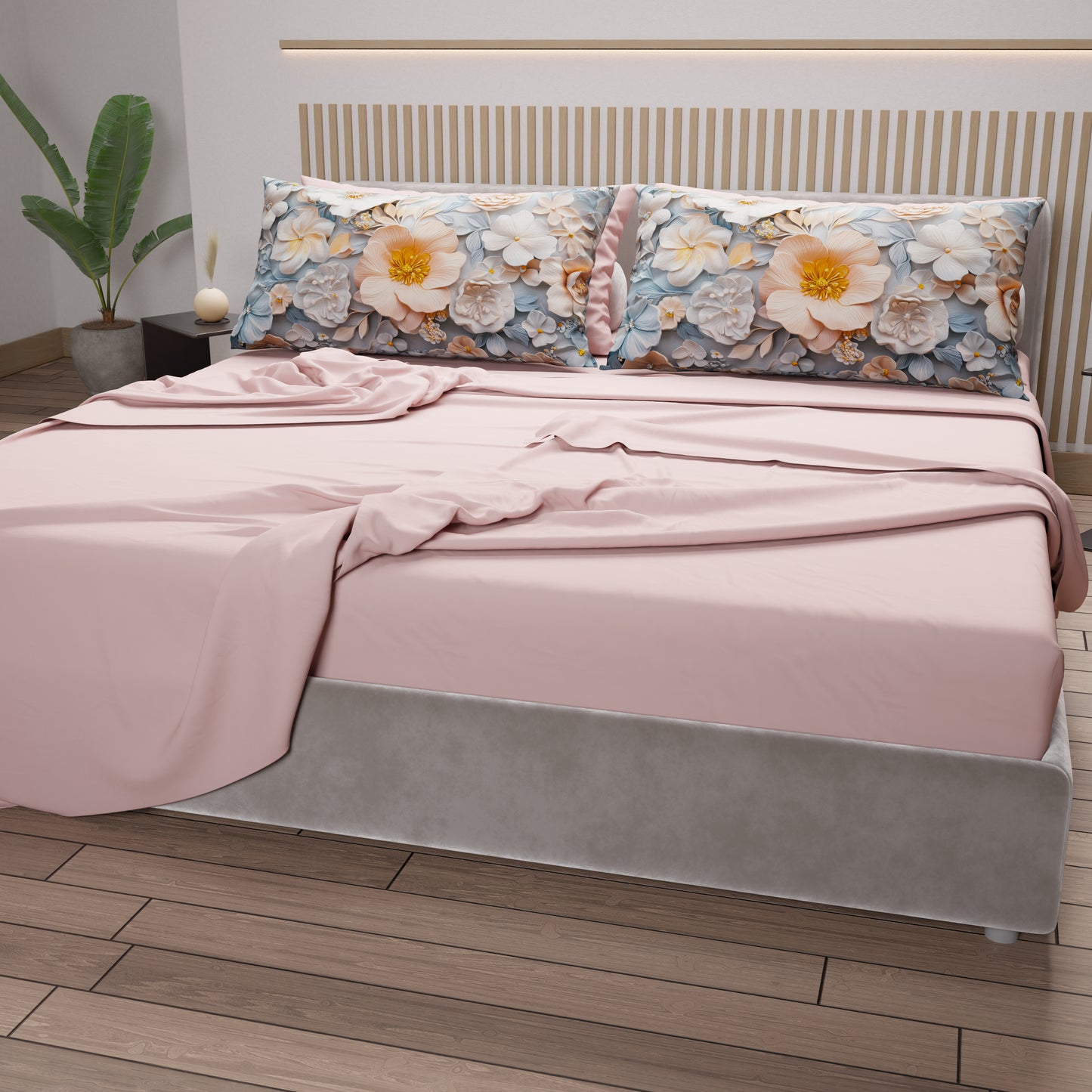 Draps en Coton, Parure de Lit avec Taies d'Oreiller à Imprimé Floral Numérique 05-20
