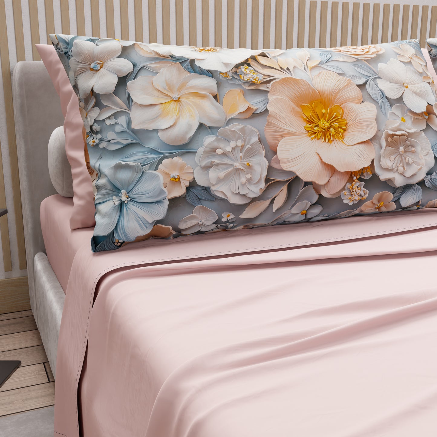 Draps en Coton, Parure de Lit avec Taies d'Oreiller à Imprimé Floral Numérique 05-20