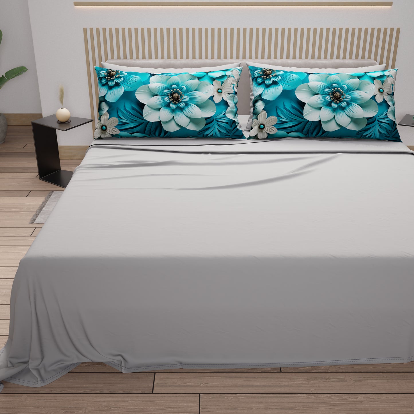 Draps en Coton, Parure de Lit avec Taies d'Oreiller à Imprimé Floral Numérique 05-21