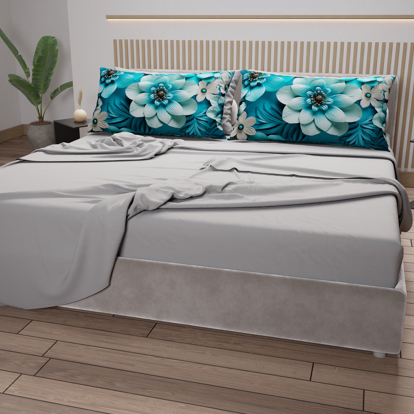Draps en Coton, Parure de Lit avec Taies d'Oreiller à Imprimé Floral Numérique 05-21