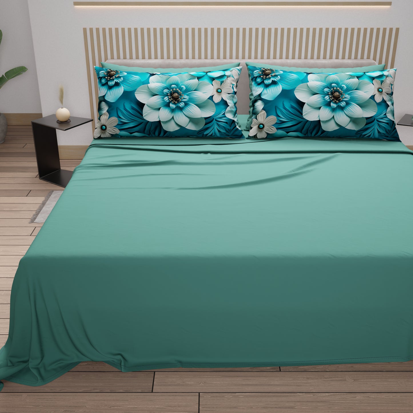 Lenzuola in Cotone, Completo Letto con Federe in Stampa Digitale Floreale 05-21