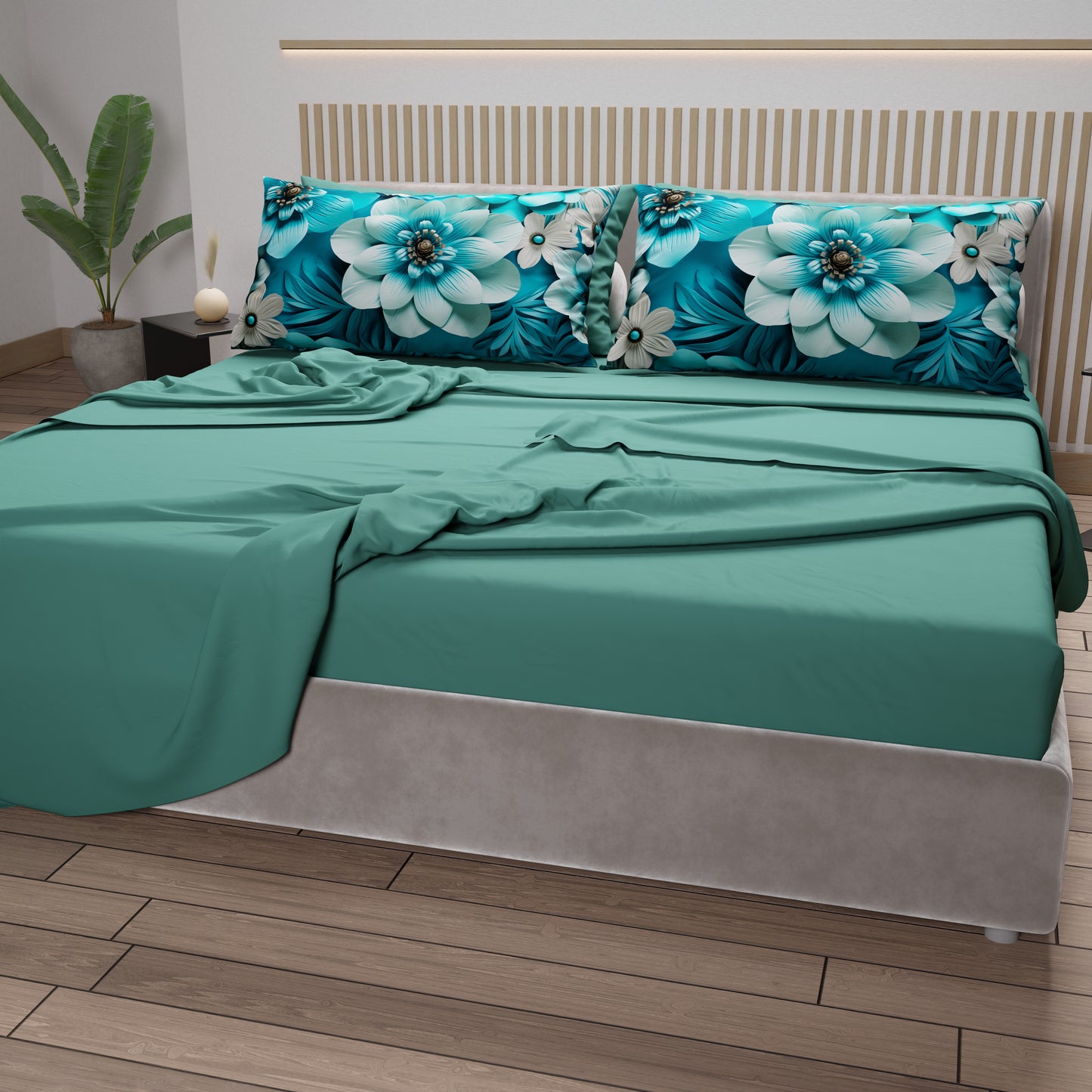 Lenzuola in Cotone, Completo Letto con Federe in Stampa Digitale Floreale 05-21