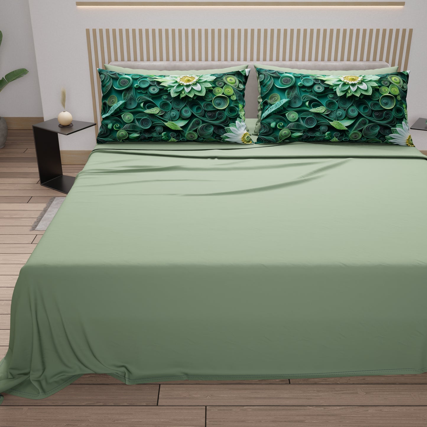 Draps en Coton, Parure de Lit avec Taies d'Oreiller à Imprimé Floral Numérique 05-22