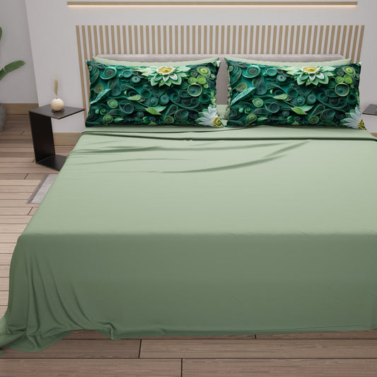 Lenzuola in Cotone, Completo Letto con Federe in Stampa Digitale Floreale 05-22
