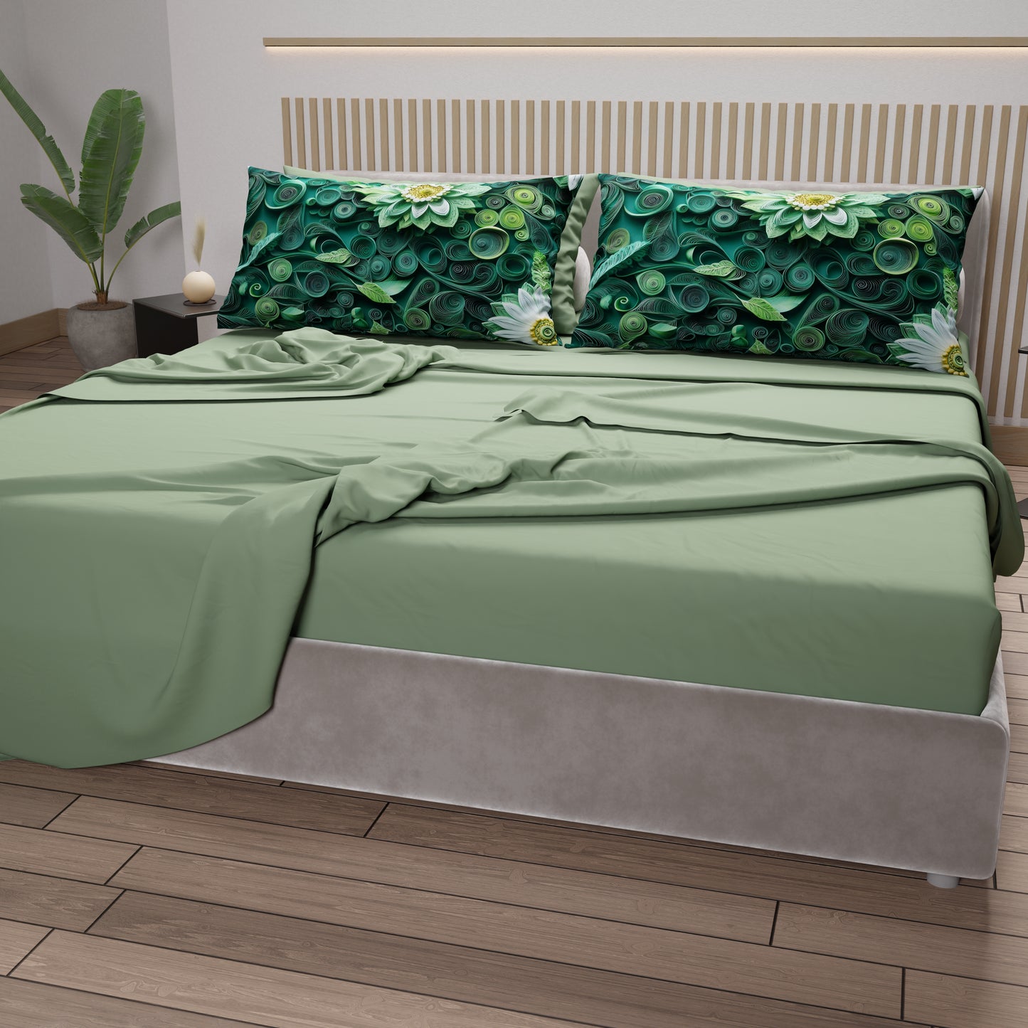 Draps en Coton, Parure de Lit avec Taies d'Oreiller à Imprimé Floral Numérique 05-22
