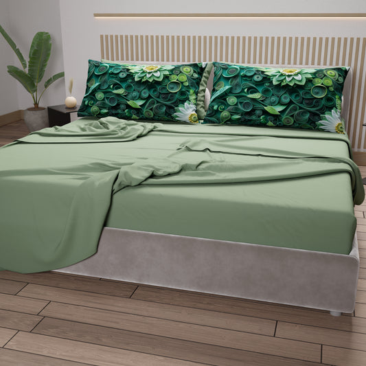 Lenzuola in Cotone, Completo Letto con Federe in Stampa Digitale Floreale 05-22
