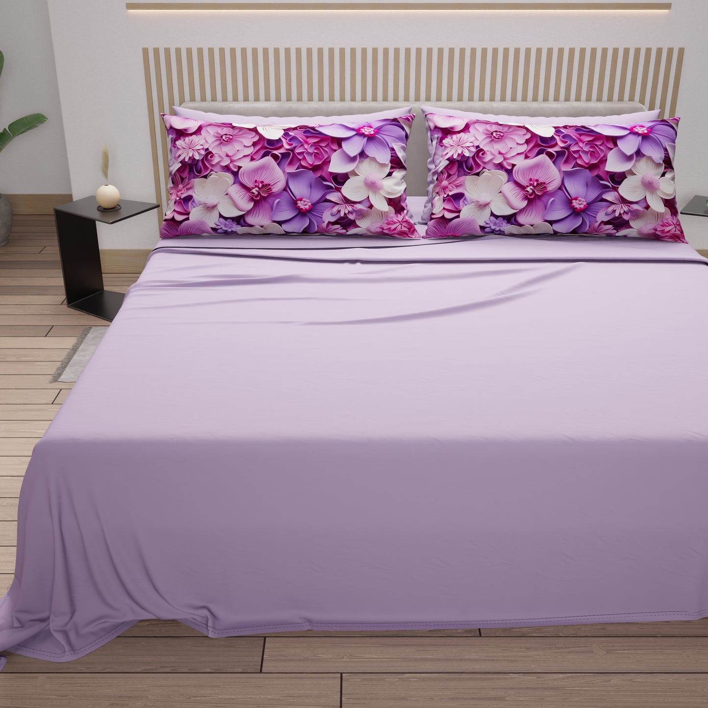 Draps en Coton, Parure de Lit avec Taies d'Oreiller à Imprimé Floral Numérique 05-23