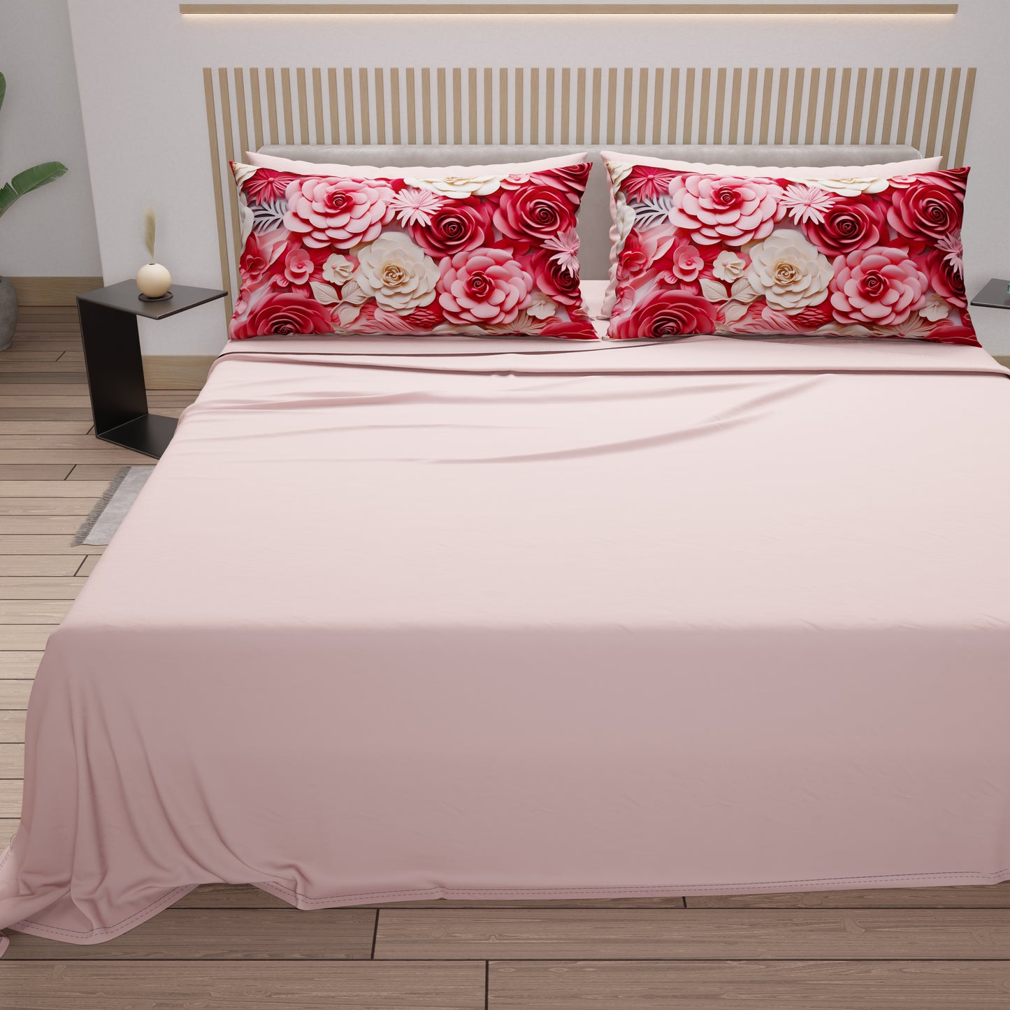 Lenzuola in Cotone, Completo Letto con Federe in Stampa Digitale Floreale 05-3