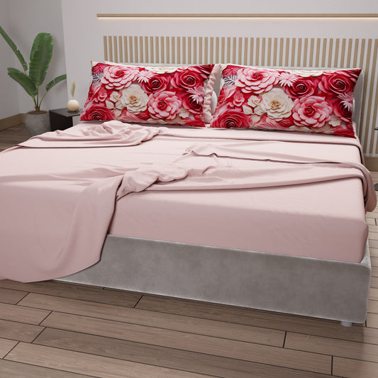 Draps en coton, Parure de lit avec taies d'oreiller en impression numérique florale 05-3