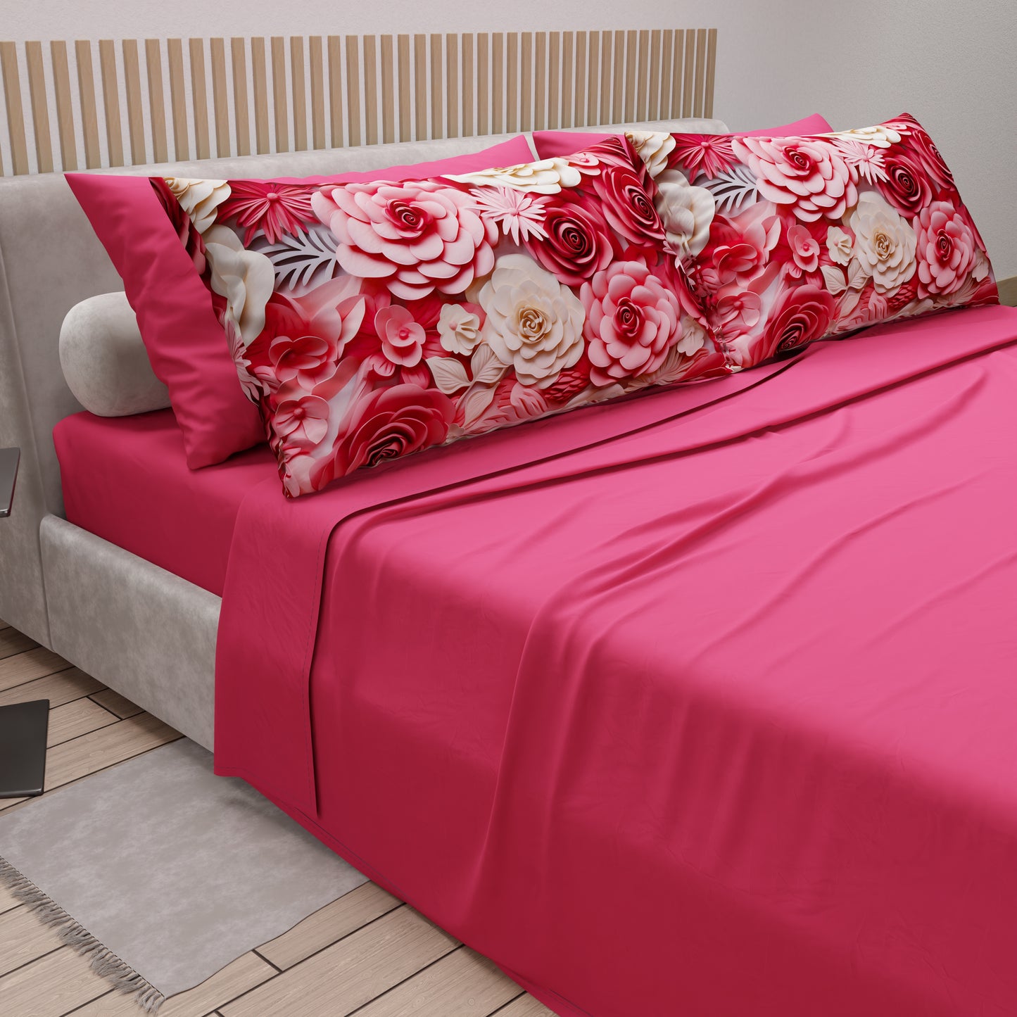 Lenzuola in Cotone, Completo Letto con Federe in Stampa Digitale Floreale 05-3