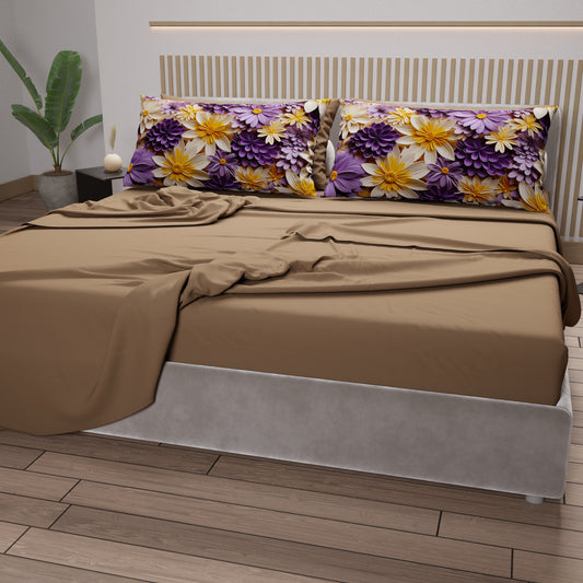 Lenzuola in Cotone, Completo Letto con Federe in Stampa Digitale Floreale 05-4
