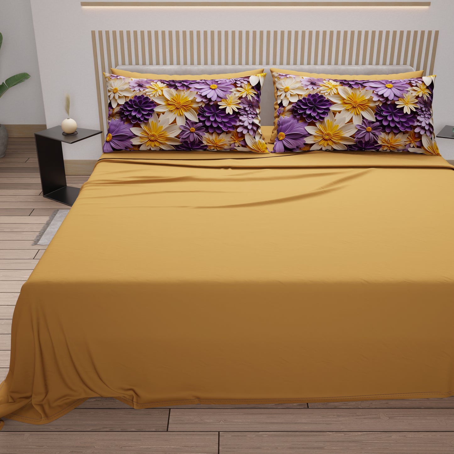 Lenzuola in Cotone, Completo Letto con Federe in Stampa Digitale Floreale 05-4
