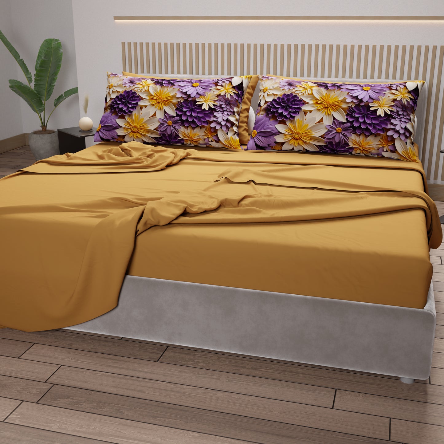 Lenzuola in Cotone, Completo Letto con Federe in Stampa Digitale Floreale 05-4