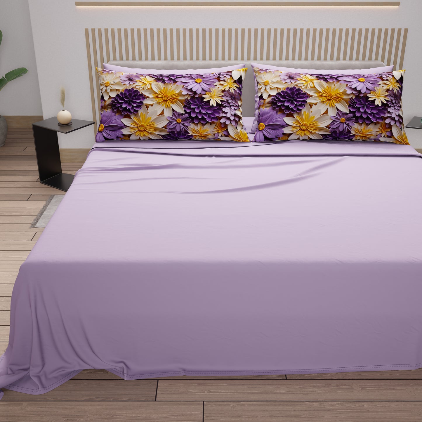 Lenzuola in Cotone, Completo Letto con Federe in Stampa Digitale Floreale 05-4