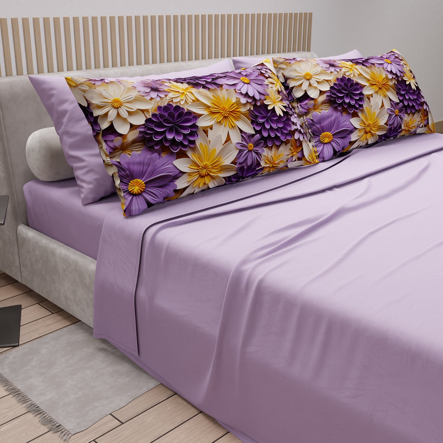 Lenzuola in Cotone, Completo Letto con Federe in Stampa Digitale Floreale 05-4