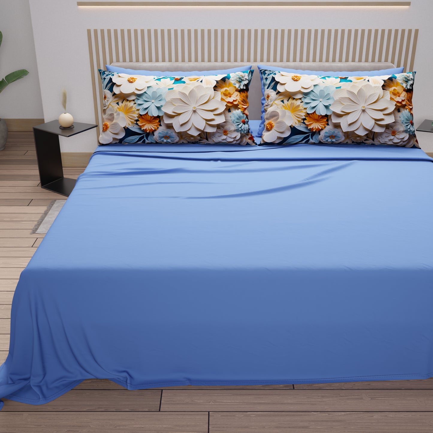 Lenzuola in Cotone, Completo Letto con Federe in Stampa Digitale Floreale 05-5