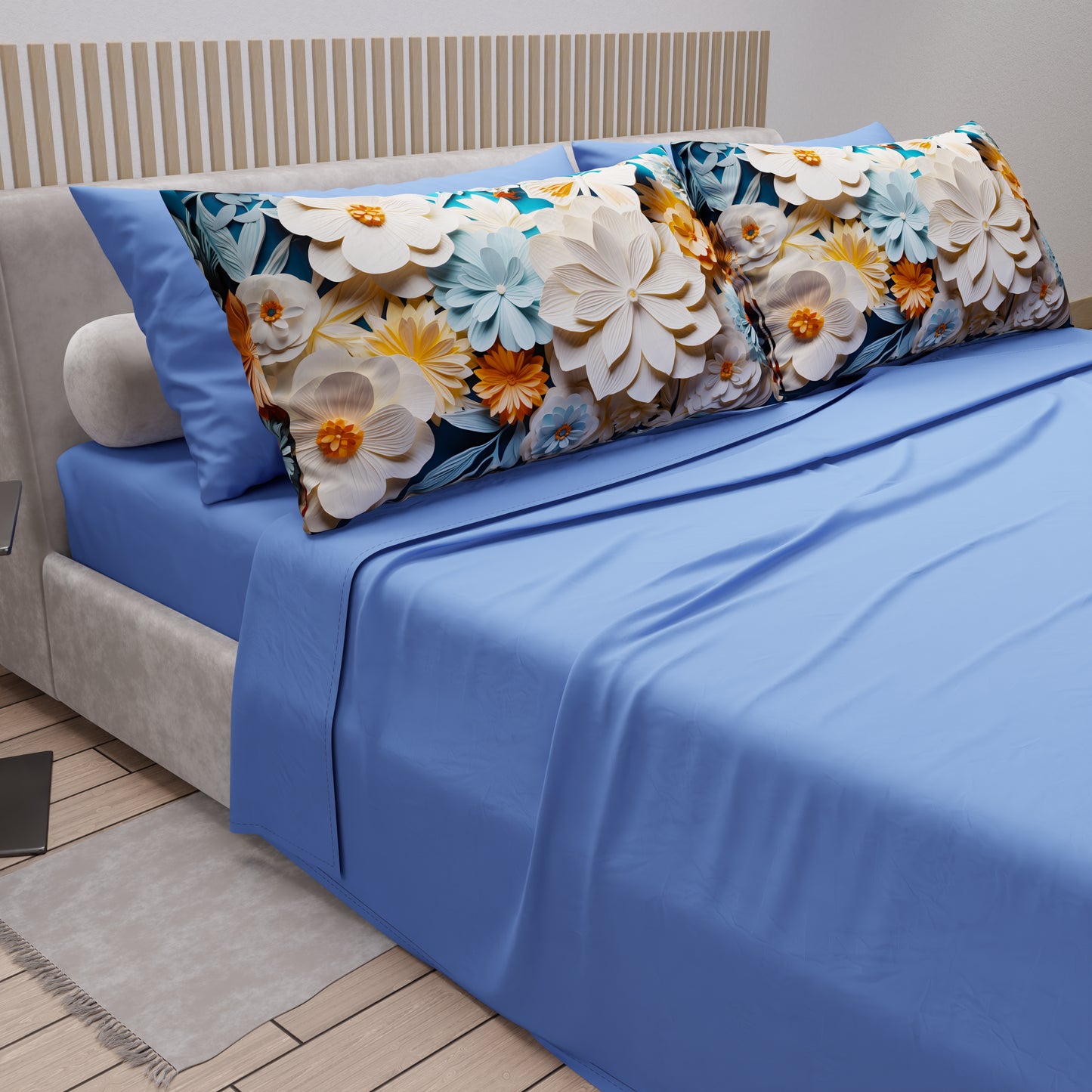 Lenzuola in Cotone, Completo Letto con Federe in Stampa Digitale Floreale 05-5