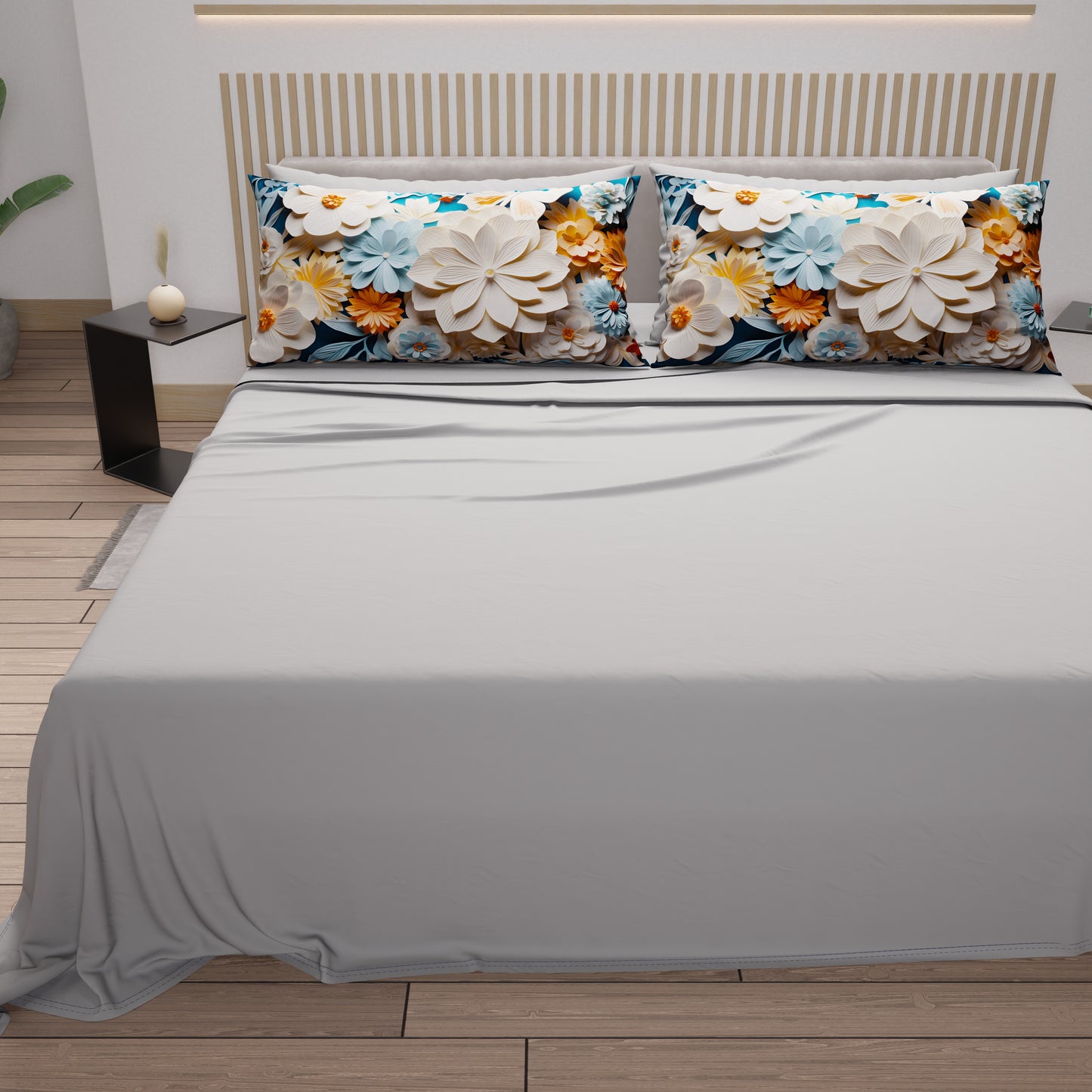 Lenzuola in Cotone, Completo Letto con Federe in Stampa Digitale Floreale 05-5