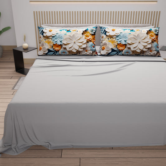 Draps en coton, Parure de lit avec taies d'oreiller en impression numérique florale 05-5