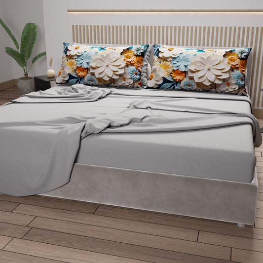 Draps en coton, Parure de lit avec taies d'oreiller en impression numérique florale 05-5