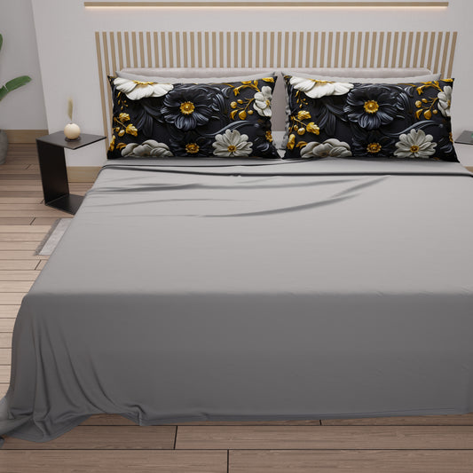 Draps en coton, Parure de lit avec taies d'oreiller en impression numérique florale 05-6