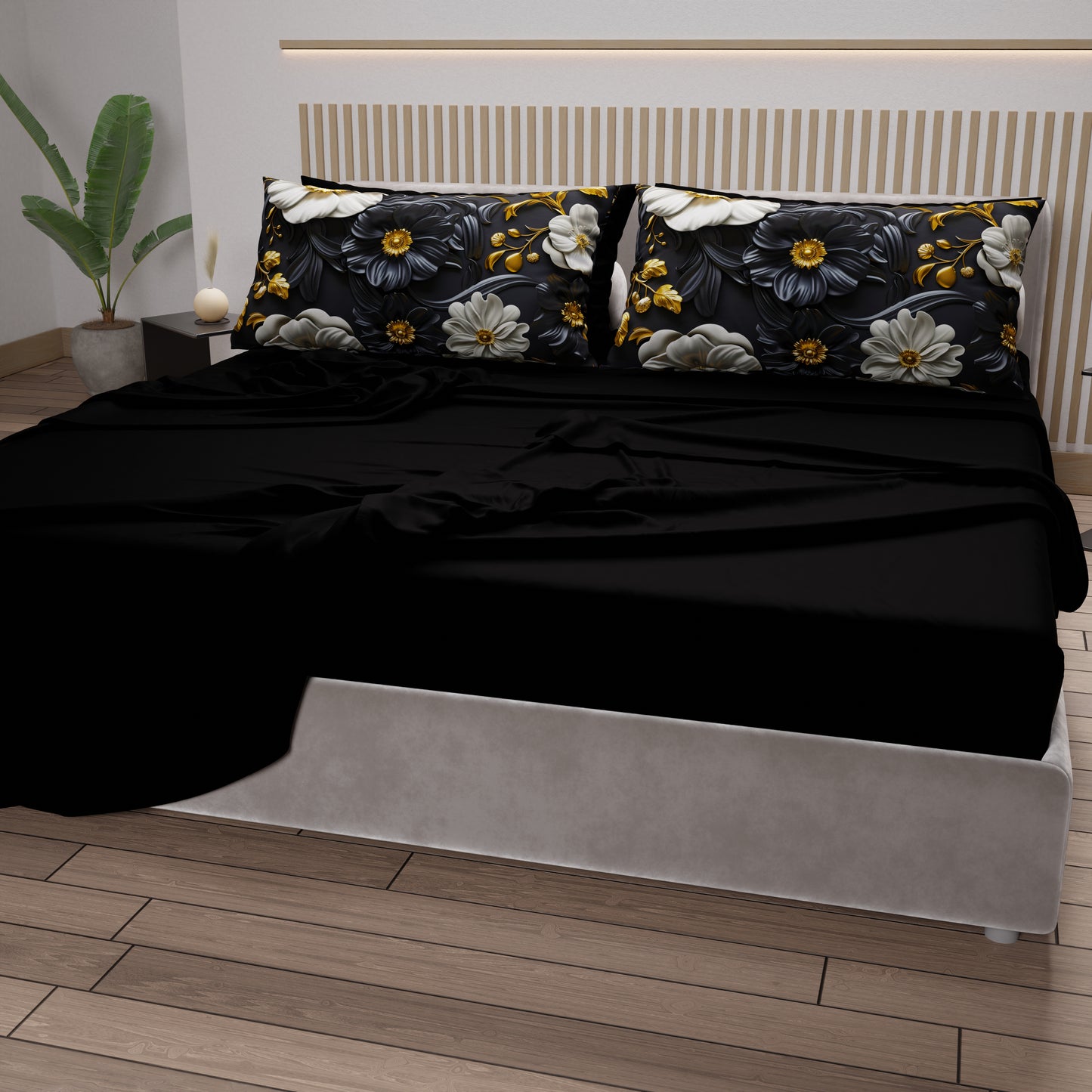 Draps en coton, Parure de lit avec taies d'oreiller en impression numérique florale 05-6