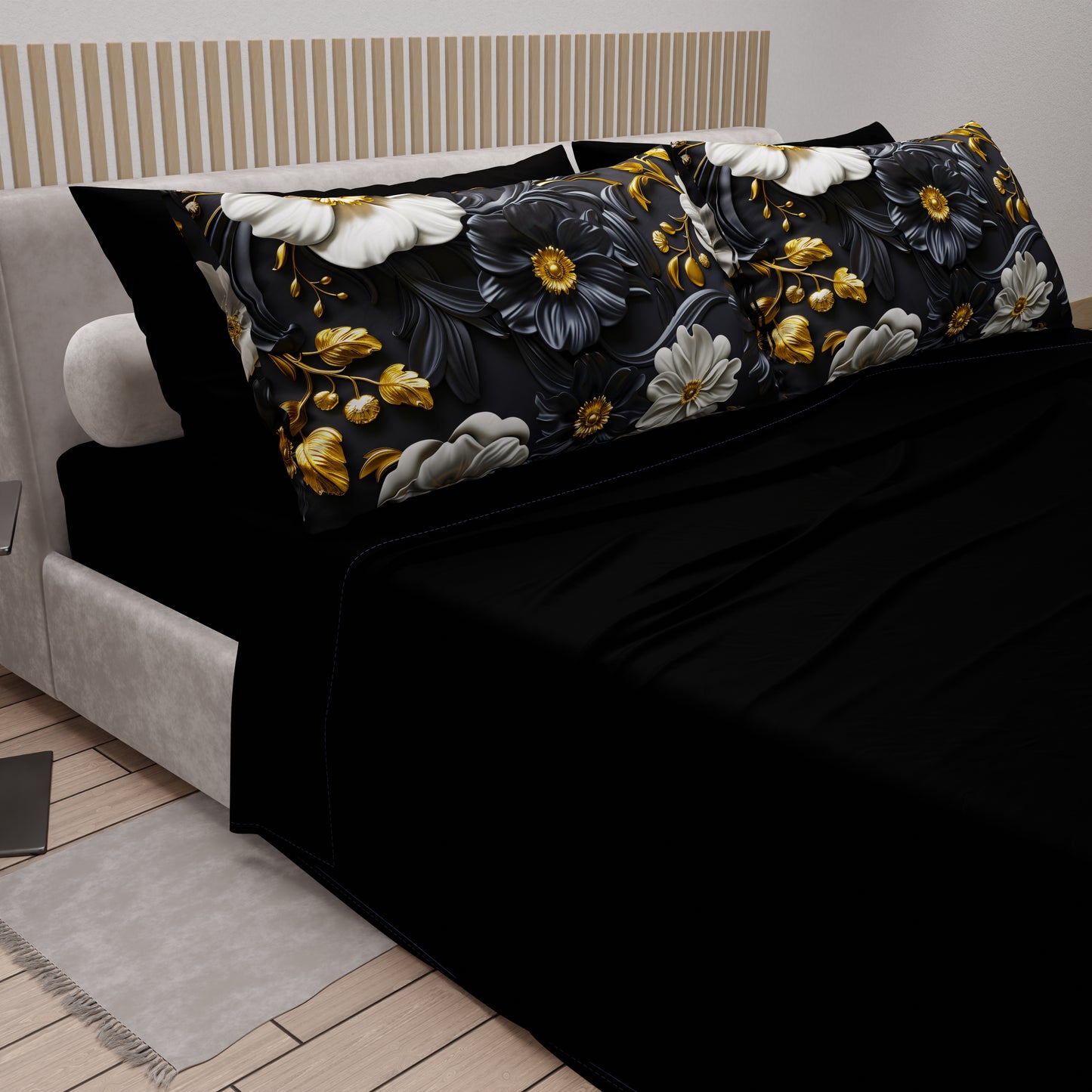 Draps en coton, Parure de lit avec taies d'oreiller en impression numérique florale 05-6