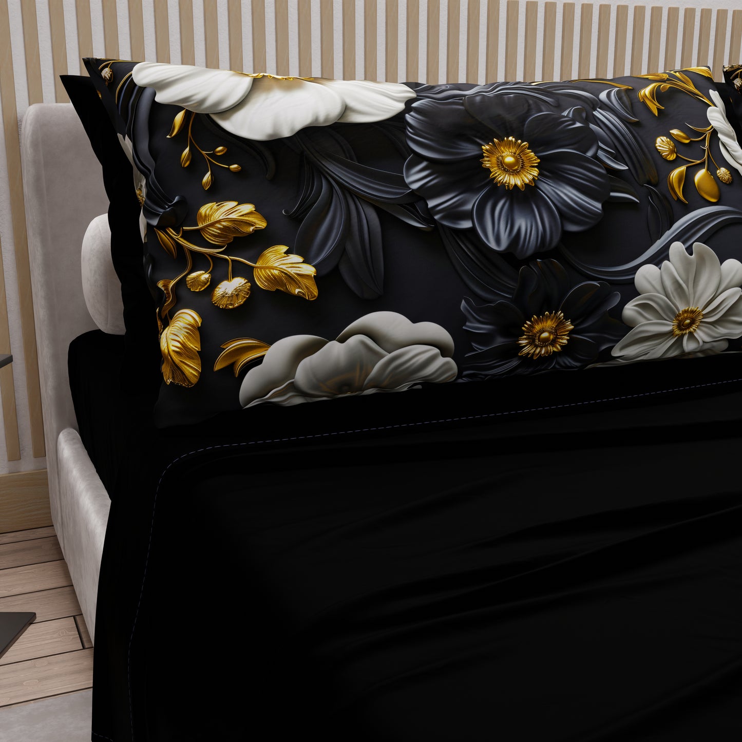 Draps en coton, Parure de lit avec taies d'oreiller en impression numérique florale 05-6
