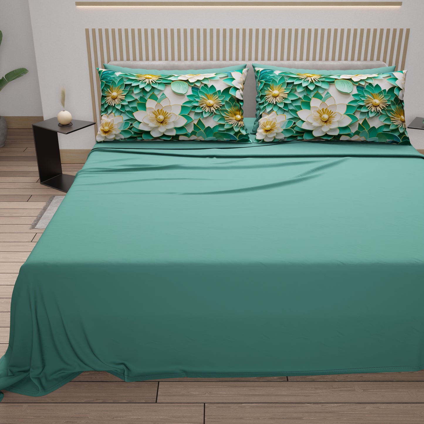 Lenzuola in Cotone, Completo Letto con Federe in Stampa Digitale Floreale 05-7