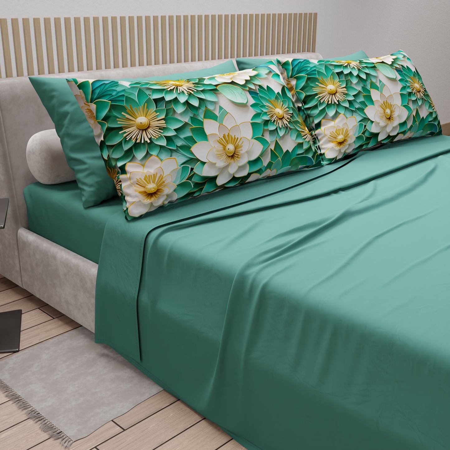 Lenzuola in Cotone, Completo Letto con Federe in Stampa Digitale Floreale 05-7
