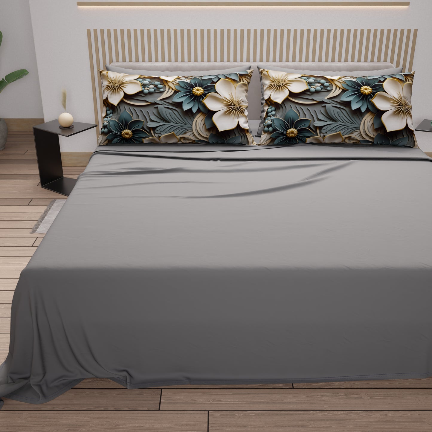 Lenzuola in Cotone, Completo Letto con Federe in Stampa Digitale Floreale 05-8
