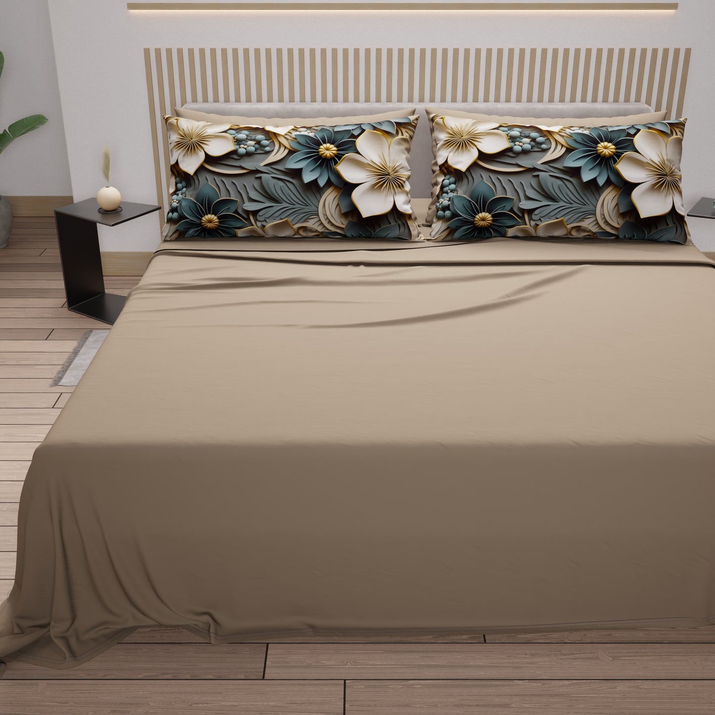 Lenzuola in Cotone, Completo Letto con Federe in Stampa Digitale Floreale 05-8