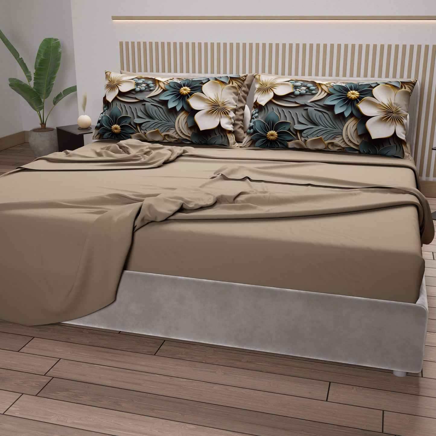 Lenzuola in Cotone, Completo Letto con Federe in Stampa Digitale Floreale 05-8