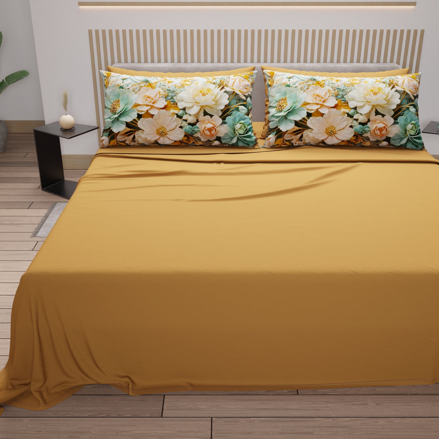 Lenzuola in Cotone, Completo Letto con Federe in Stampa Digitale Floreale 05-9