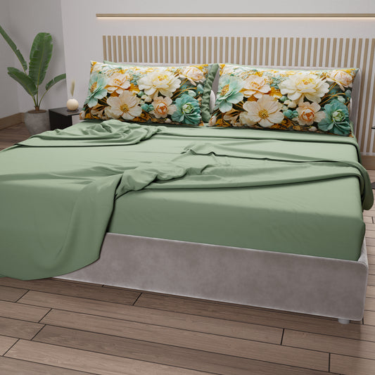 Draps en coton, Parure de lit avec taies d'oreiller en impression numérique florale 05-9