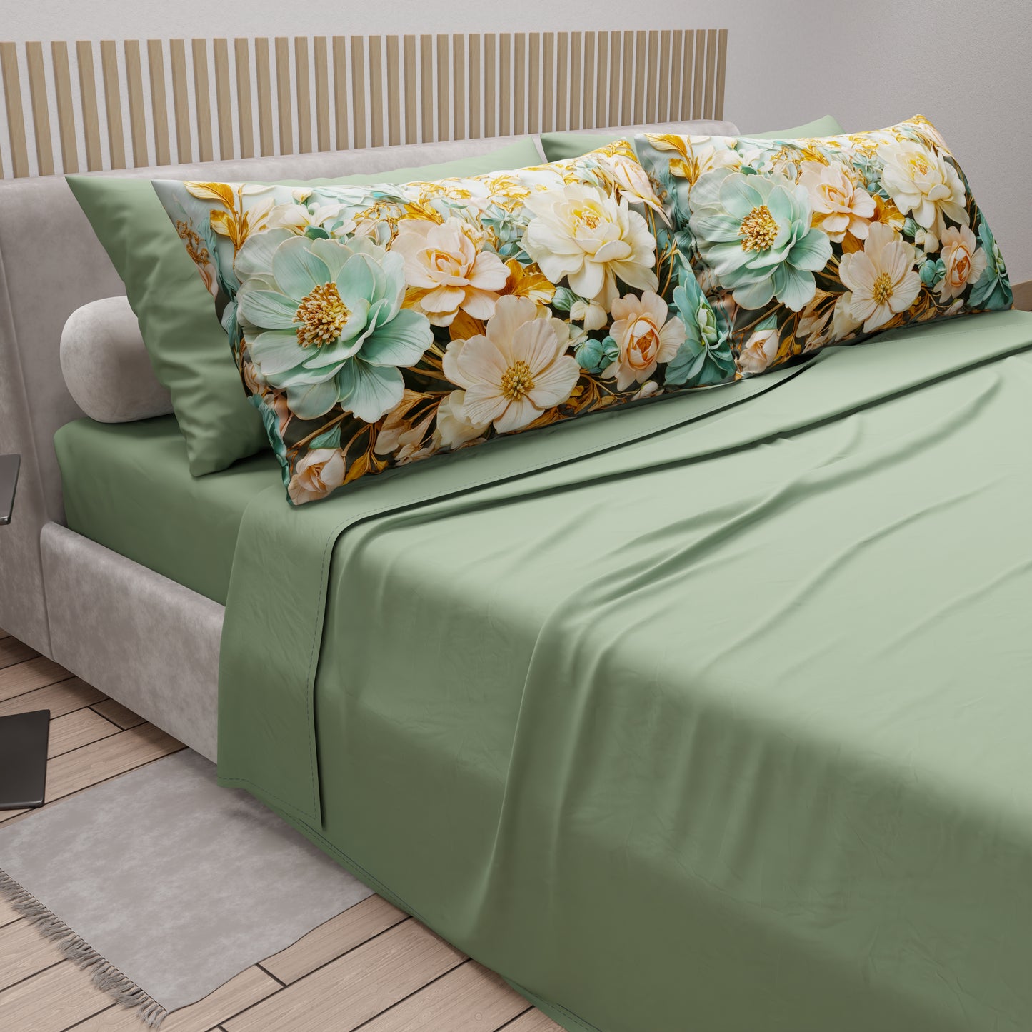 Lenzuola in Cotone, Completo Letto con Federe in Stampa Digitale Floreale 05-9
