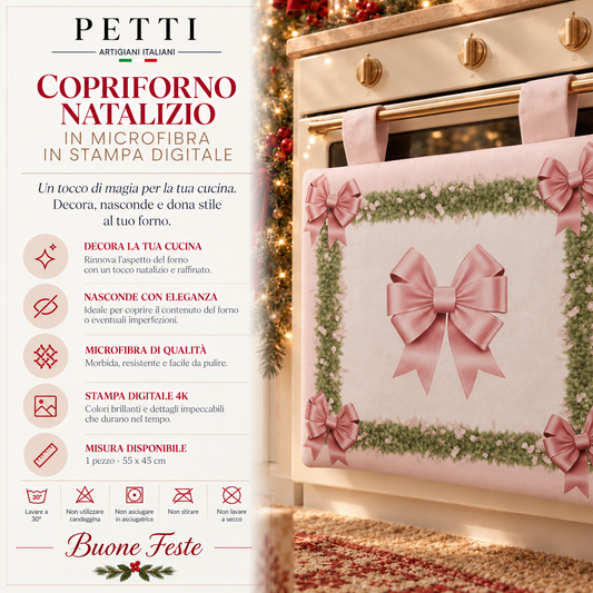 Copriforno Natalizio per Cucina in Stampa Digitale Fiocco Rosa Piume