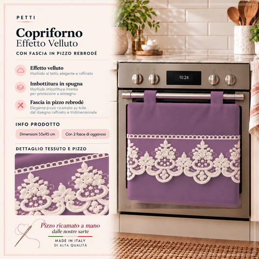 Copriforno Tinta Unita in Velluto con Pizzo Rebrode Cipolla