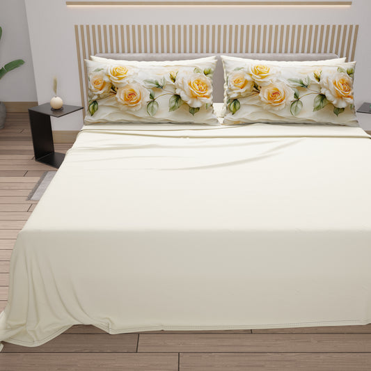 Lenzuola in Cotone, Completo Letto con Federe in Stampa Digitale Floreale 06-12