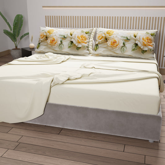 Lenzuola in Cotone, Completo Letto con Federe in Stampa Digitale Floreale 06-12