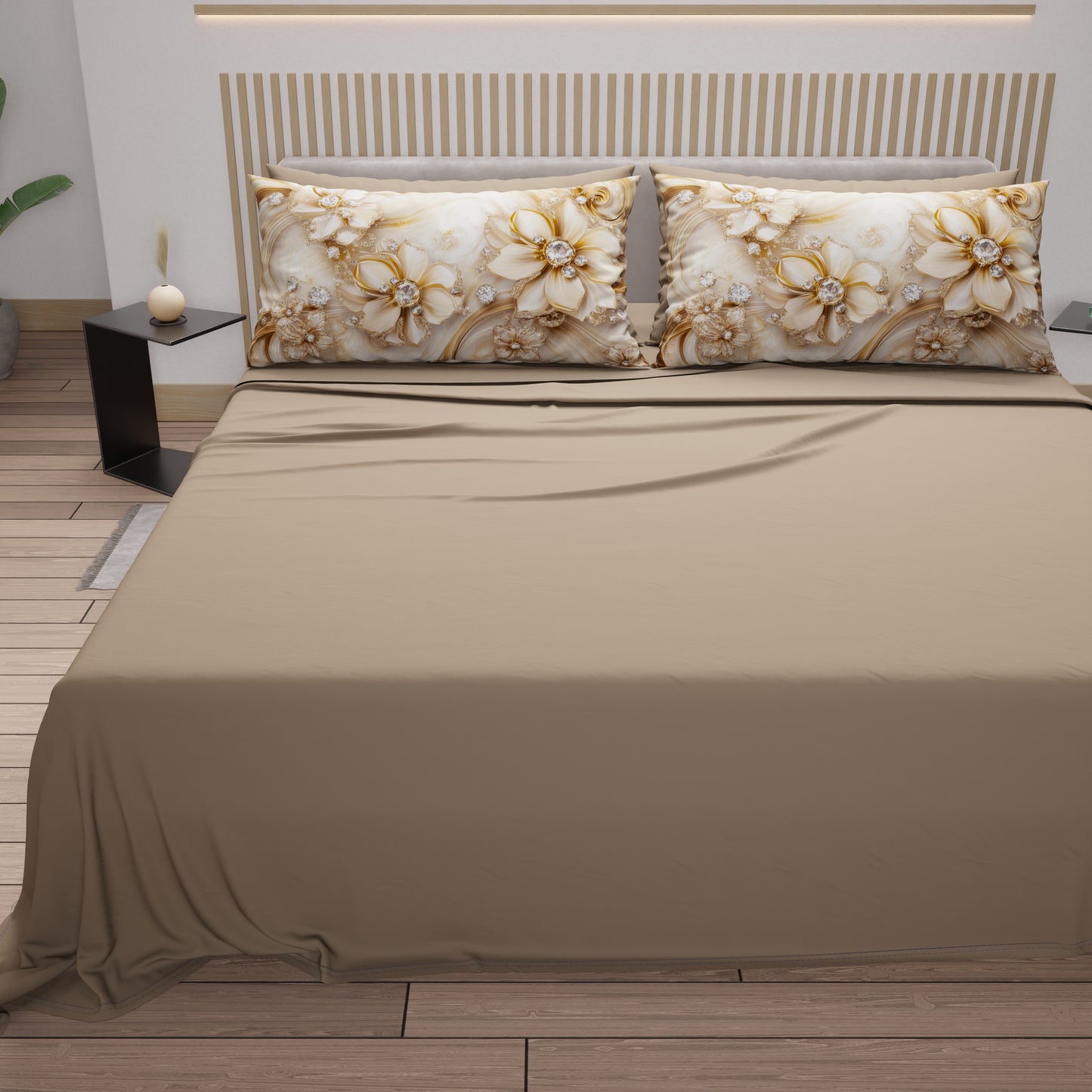 Draps en Coton, Parure de Lit avec Taies d'Oreiller en Impression Numérique Florale 06-13