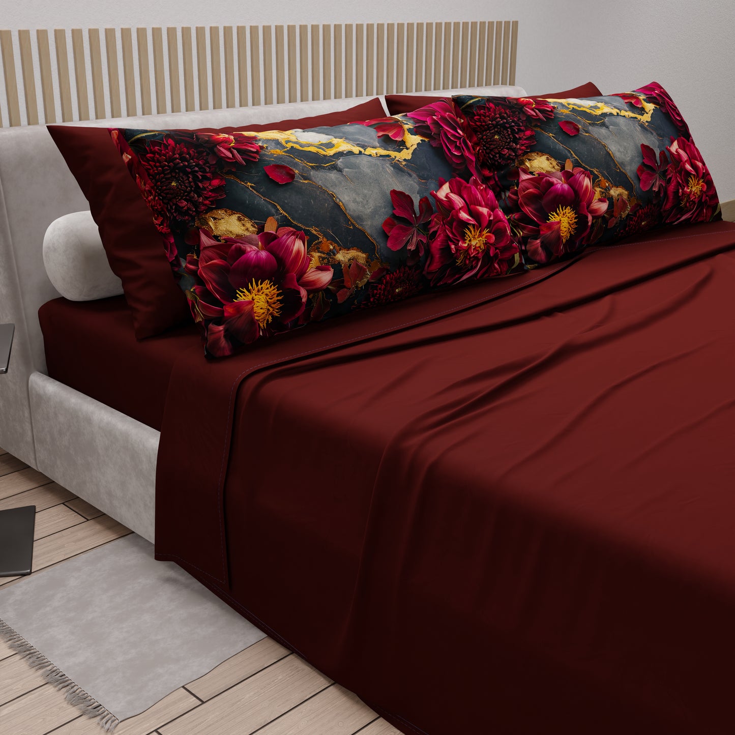 Lenzuola in Cotone, Completo Letto con Federe in Stampa Digitale Floreale 06-16