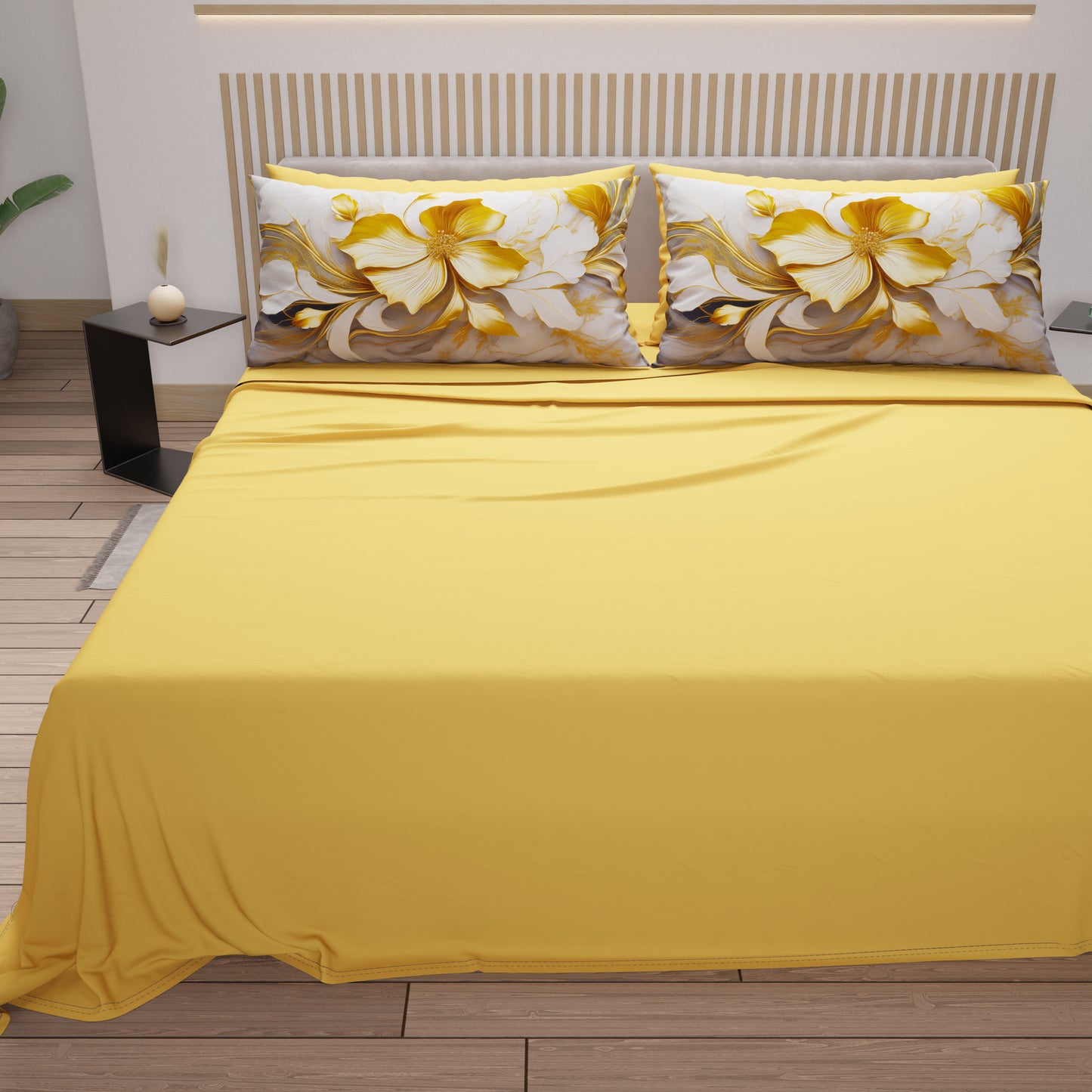 Draps en Coton, Parure de Lit avec Taies d'Oreiller en Impression Digitale Florale 06-20