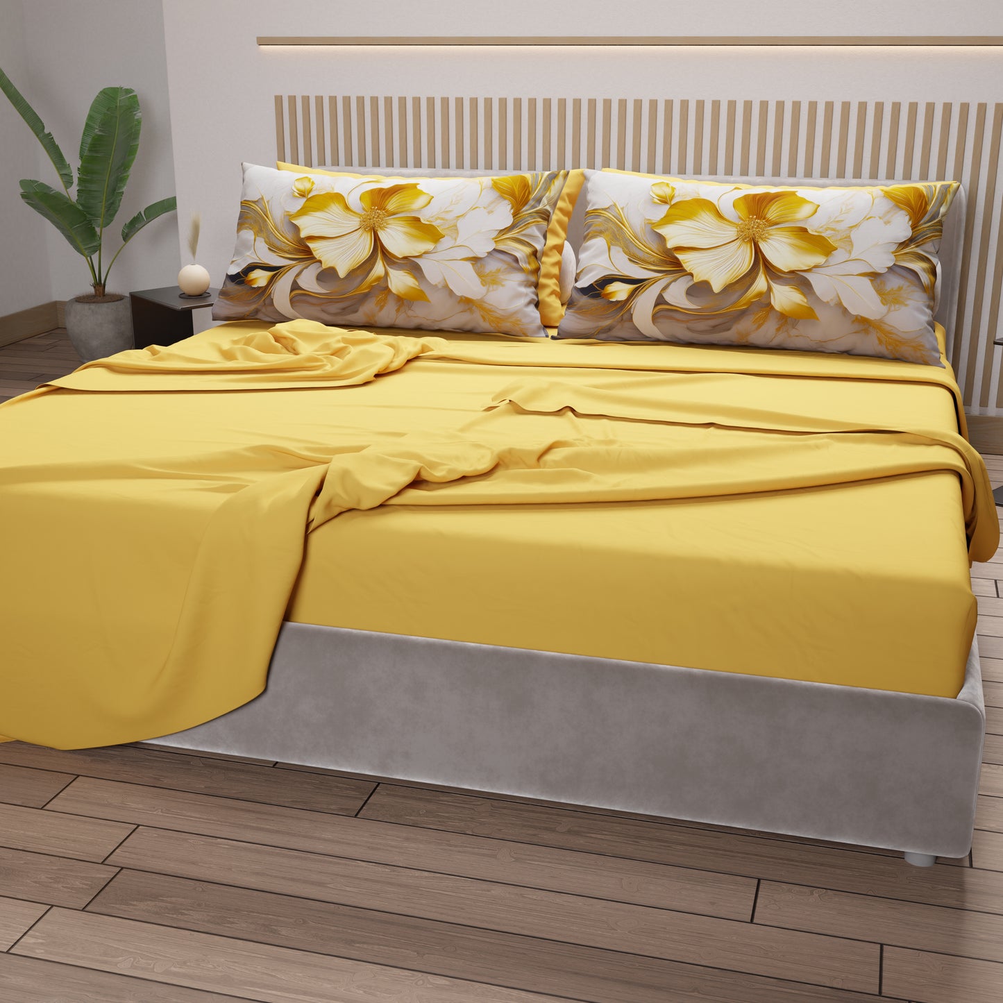 Draps en Coton, Parure de Lit avec Taies d'Oreiller en Impression Digitale Florale 06-20