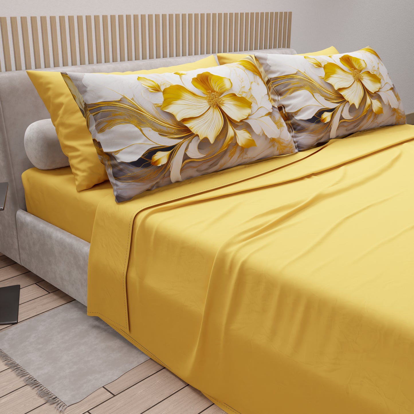 Draps en Coton, Parure de Lit avec Taies d'Oreiller en Impression Digitale Florale 06-20