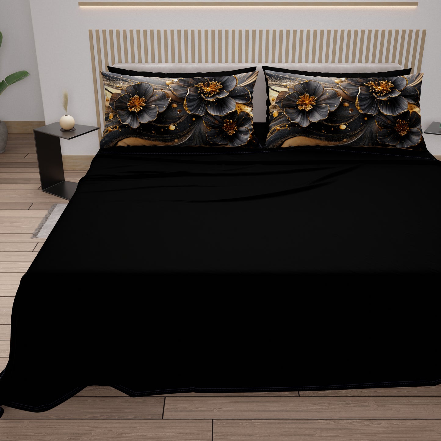 Draps en Coton, Parure de Lit avec Taies d'Oreiller en Impression Digitale Florale 06-22