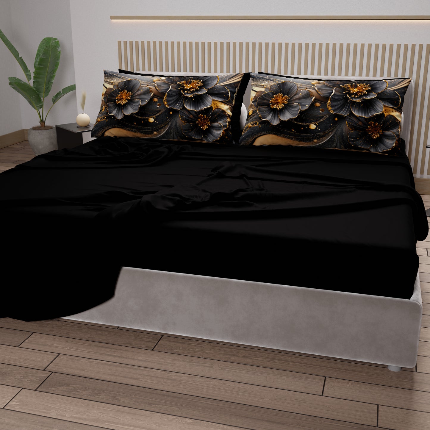 Draps en Coton, Parure de Lit avec Taies d'Oreiller en Impression Digitale Florale 06-22